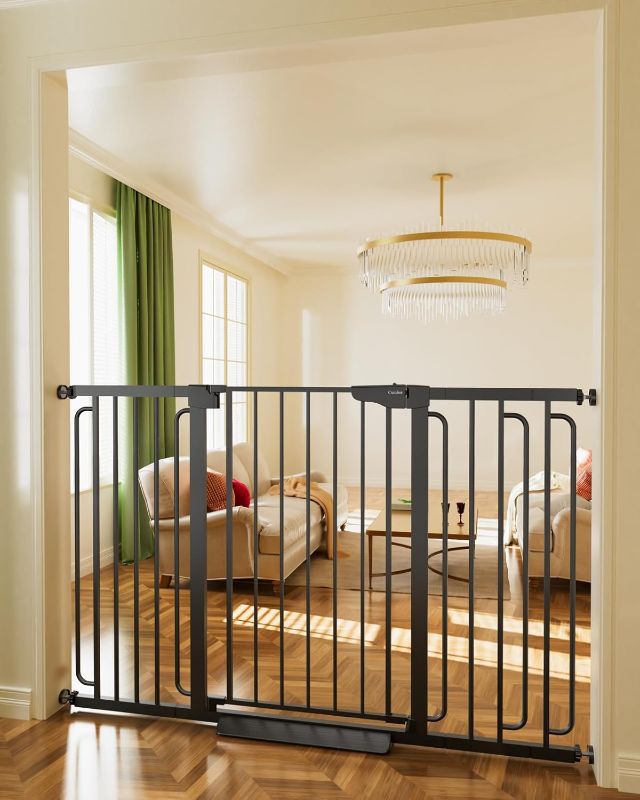 View 1 of Cumbor 36" Extra Tall Baby Gate for Stairs, 29.7-57" Extra Wide Dog Gate for Doorways Hallways, Pressure Mounted Child Gate for Wide Opening, Auto Close Personal Safety for Babies and Pets, Black