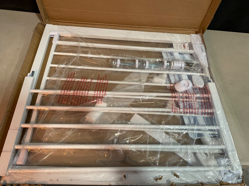 Photo 1 of Cumbor 29.7-46" Baby Gate for Stairs, Toddler Safety Essentials for The House, Auto Close Dog Gate for Doorways, Mom's Choice Awards Winner-Easy Install Pressure Mounted Pet Gates for Dogs, White