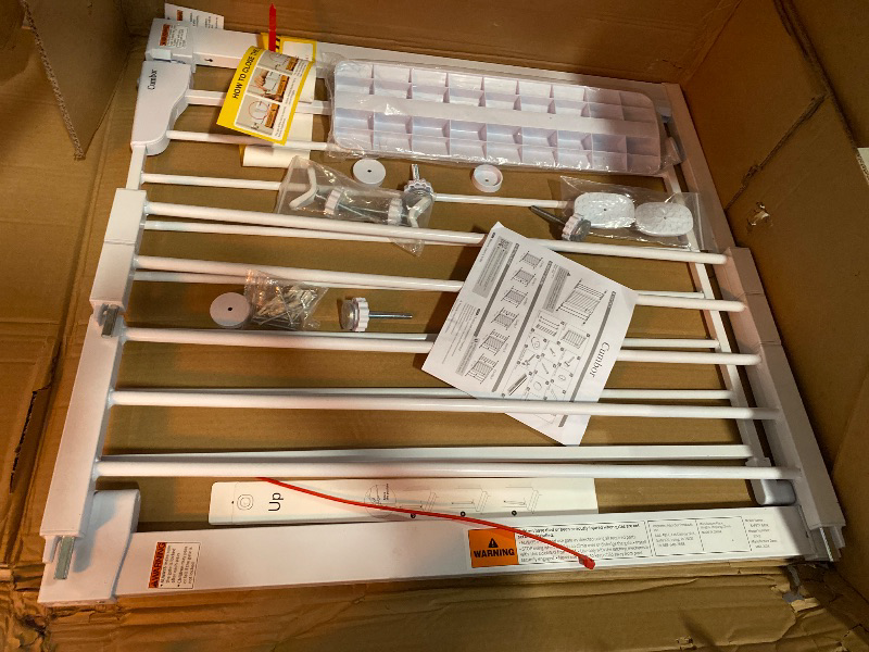 Photo 1 of Cumbor 29.7-46" Baby Gate for Stairs, Toddler Safety Essentials for The House, Auto Close Dog Gate for Doorways, Mom's Choice Awards Winner-Easy Install Pressure Mounted Pet Gates for Dogs, White