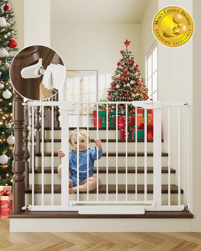 Photo 1 of Cumbor 29.7-46" Baby Gate for Stairs, Toddler Safety Essentials for The House, Auto Close Dog Gate for Doorways, Mom's Choice Awards Winner-Easy Install Pressure Mounted Pet Gates for Dogs, White