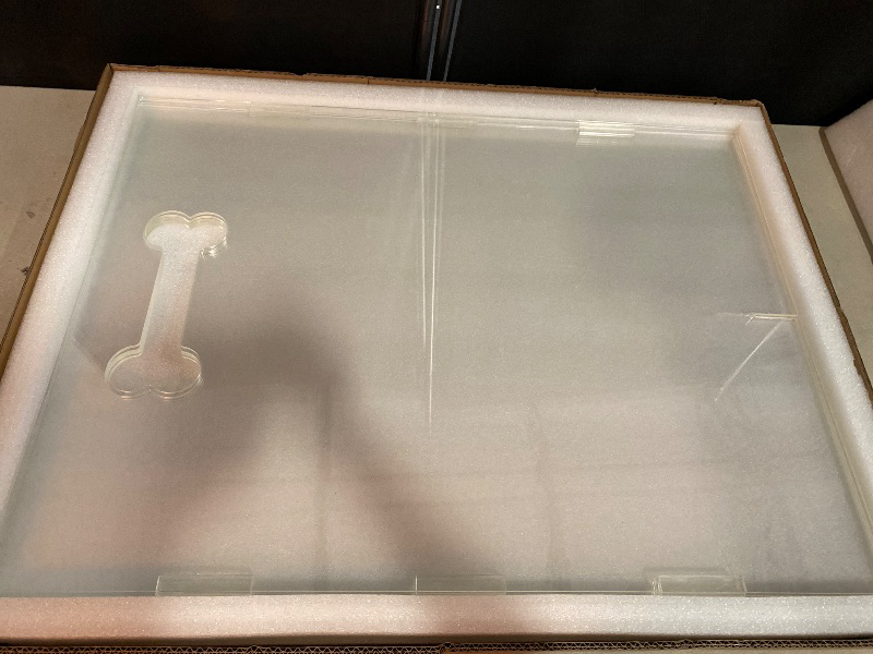 Photo 1 of Clear Acrylic Dog Gate, 4 Panel 96" W x 31.5" H, Transparent Freestanding Pet Playpen Indoor, Foldable Pet Fence Barrier for Doorway with Handle/Support Feet