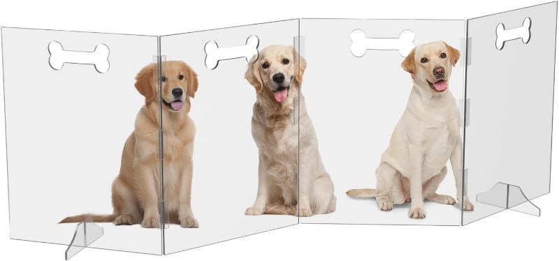 Photo 1 of Clear Acrylic Dog Gate, 4 Panel 96" W x 31.5" H, Transparent Freestanding Pet Playpen Indoor, Foldable Pet Fence Barrier for Doorway with Handle/Support Feet
