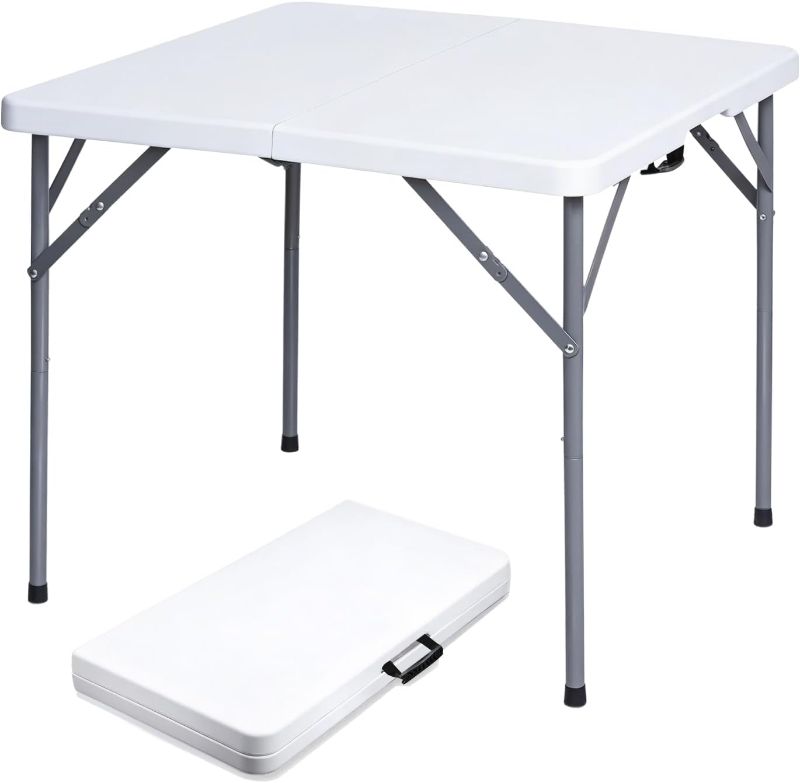Photo 1 of 34" Square Folding Table with Resin Top, Plastic Folding Card Table with Collapsible Legs for Adults Indoor Outdoor Use, White