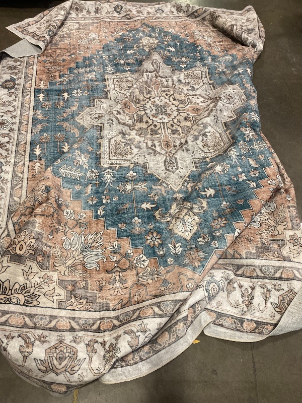 Photo 1 of GENIMO 5x8 Area Rugs for Living Room, Machine Washable Low Pile Rugs, Chenille Non Alip Vintage Rug for Bedroom, Dining Room, Home Office, Blue Brown