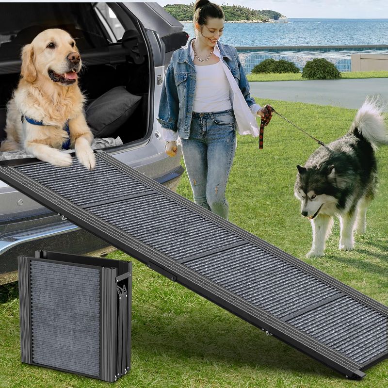 Photo 1 of Dog Ramp for Car 63" Long & 17" Wide Portable Dog Ramps for Large Dogs with Non-Slip Rug Surface Dog Car Ramp for SUV Car & Truck, Folding Dog Ramp Up to 250LBS