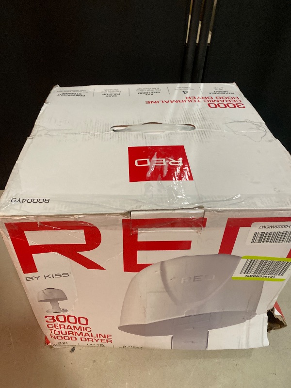 Photo 1 of Red by Kiss 3000 Ceramic Tourmaline Professional Hood Dryer, 4 Heat Settings Blow Dryer for Home & Salon, Height Adjustable Convenient Big Hood Size Extra Coverage (1875 Wattage)