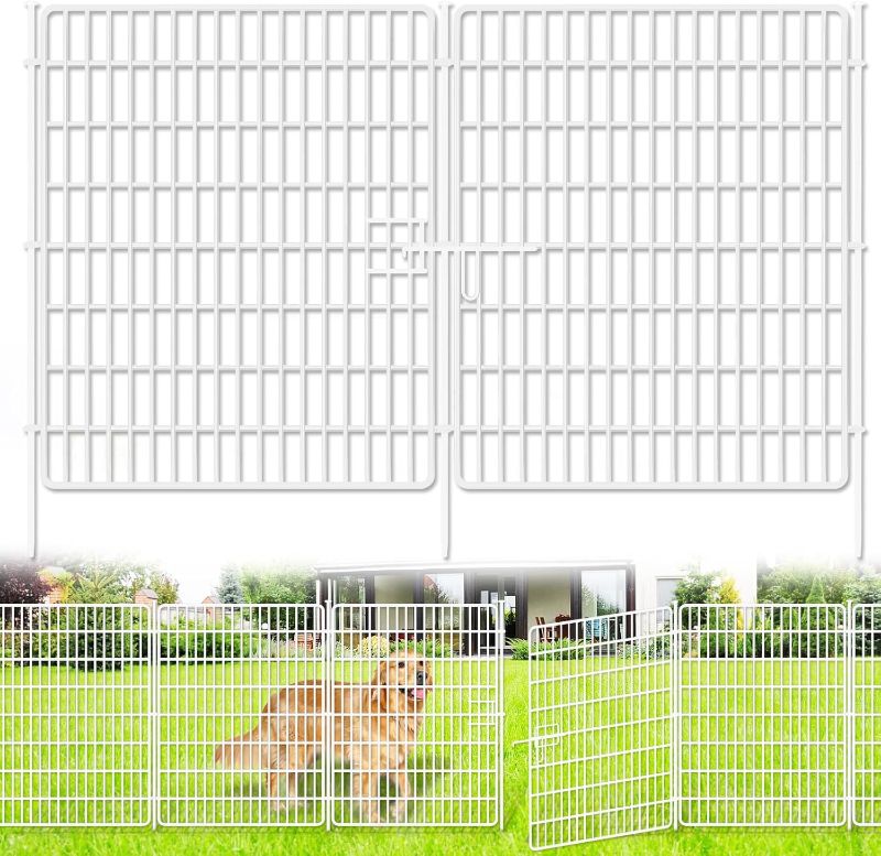 Photo 1 of 10 Panels No Dig Fence with Gate, 32 in(H) X 24 ft(L) Garden Decorative Fence Animal Barrier for Dogs, Rustproof Metal Garden Edging Border for Outdoor, Yard, Patio, White