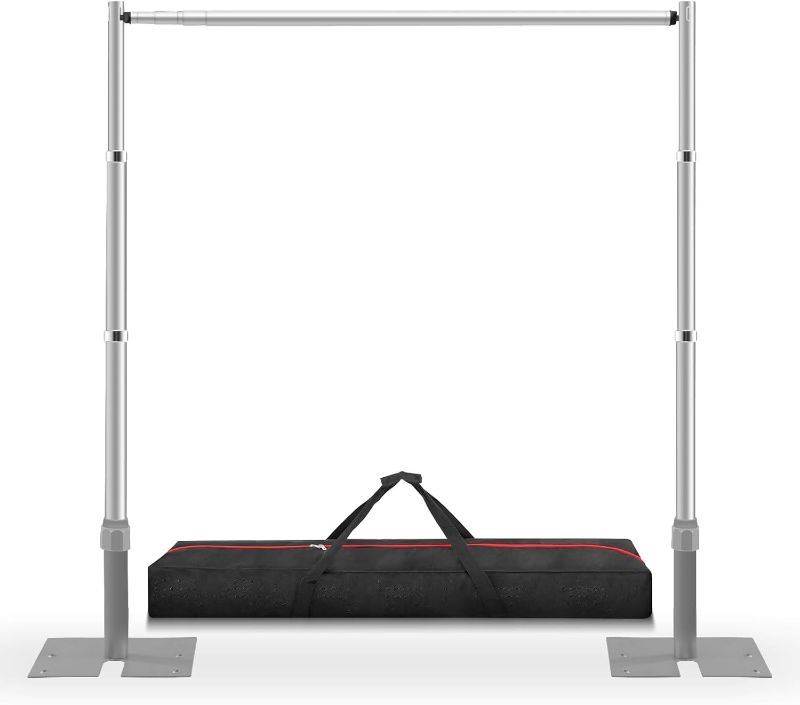 Photo 1 of Jiang&Rong 10ft x 10ft Adjustable Backdrop Stand Kit - Heavy Duty Pipe and Drape Stand for Wedding, Birthday Party, Banquet Decorations (Silver)