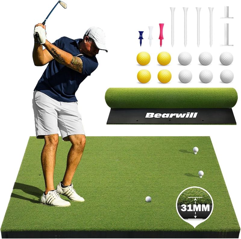 Photo 1 of Bearwill Golf Mat 31mm, 5x4ft/5x5ft Golf Hitting Mats for Practice Outdoor Indoor, High-Elasticity Artificial Turf Mat for Garage Simulator Chipping Driving Training