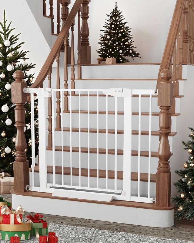Photo 1 of Cumbor 29.7-40.6" Baby Gate for Stairs, Mom's Choice Awards Winner-Dog Gate for Doorways, Pressure Mounted Auto-Close Pet Gates for Dogs Indoor, Safety Child Gate with Easy Walk Thru Door, White