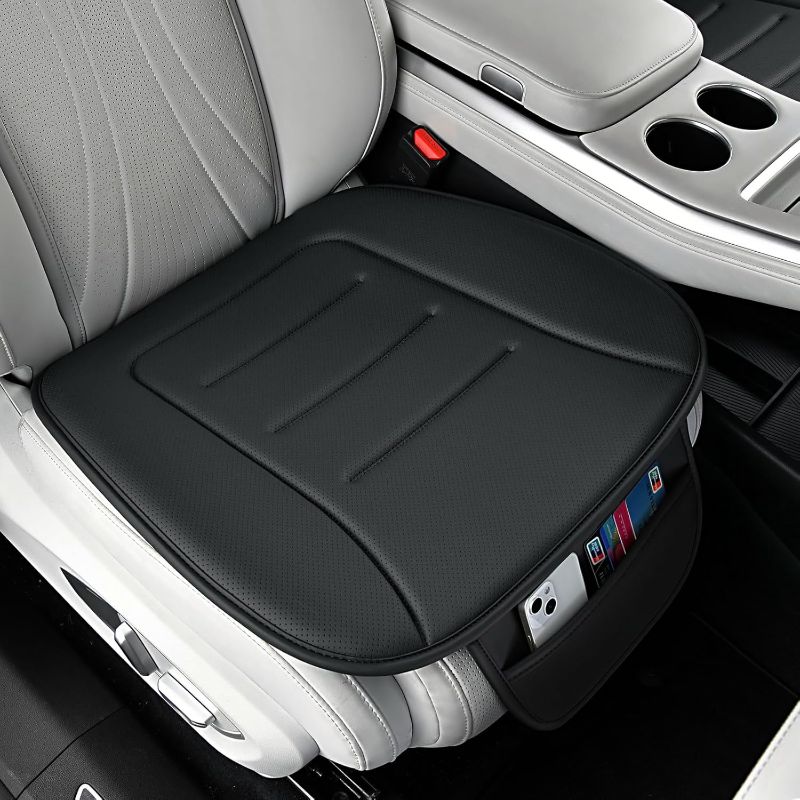 Photo 1 of Car Seat Cushion, Comfort Memory Foam Car Cushions for Driving, Breathable Leather Surface with Anti Slip Rubber Bottom, Seat Cushion for Car and Office Chair (1 Pack, Black)