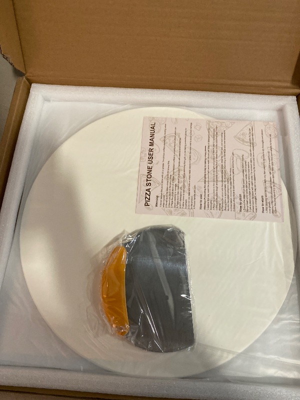 Photo 1 of 16 Inch Round Pizza Stone for Oven - Cordierite Baking Stone for Pizza, Cookies & Bread, Even Heating, Thermal Shock Resistant, Grill Pizza Stone with Stainless Steel Cutter & 20 PCS Parchment Papers