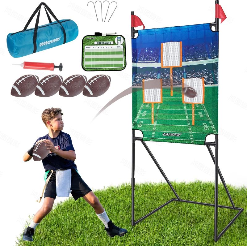 Photo 1 of Football Toss Game with 4 Inflatable Balls + 66" Throwing Target - Football Target Practice for Kids + Football Gifts for Boys 8-12 - Carnival Games for Kids + Yard Games for Adults