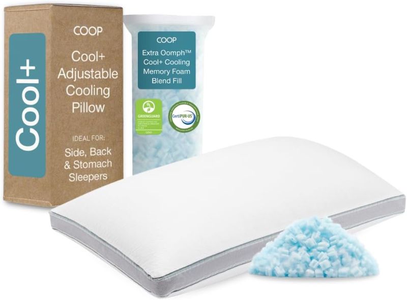 Photo 1 of Coop Home Goods Cool+ Adjustable Pillow, Queen Size Plus Shaped Memory Foam Pillows with Cooling Gel, Back, Stomach or Side Sleeper, Neck Support for Sleeping, CertiPUR-US/GREENGUARD Gold