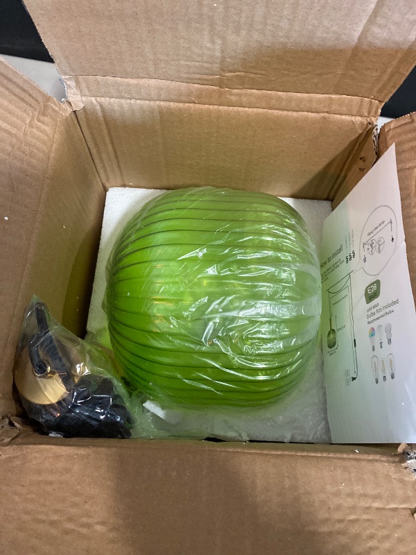 Photo 1 of Green Glass Pendant Light with Plug in Cord Mid Century Modern Gold Pendant Lamp Plug in Hanging Lamp for Bedroom Living Room Kitchen