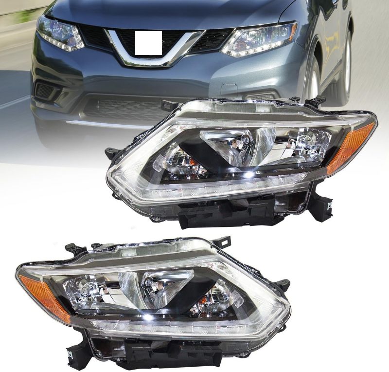 Photo 1 of Fit for 2014 2015 2016 Nissan Rogue Headlights with LED DRL,Compatible with 14-16 Rogue Halogen Headlamps Chrome Housing Replacement Driver Passenger Side No Bulbs