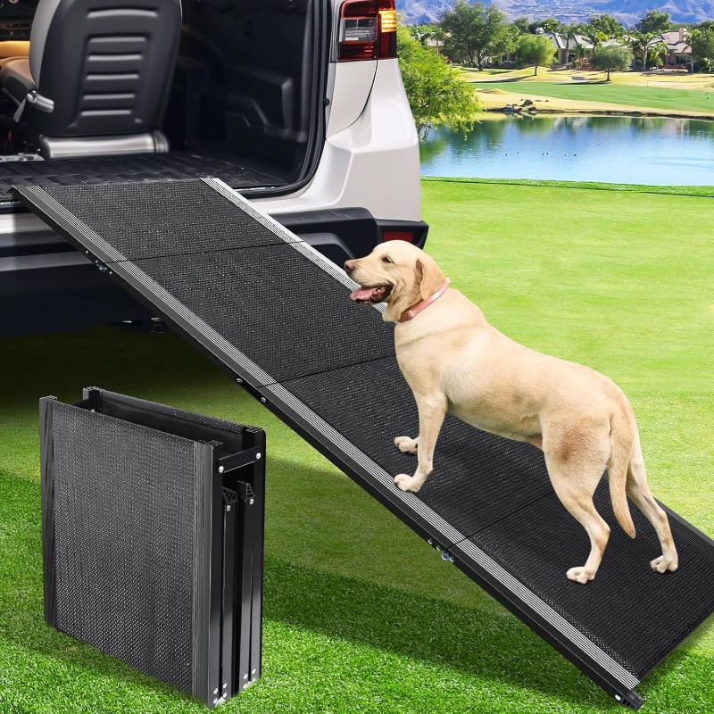 Photo 1 of Dog Ramp for Car, 67" L x 20" W Extra Wide Folding Dog Ramp, Pet Ramp with Non-Slip Rug Surface, Dog Steps Supports Up to 250 lb, Outdoor Dog Ramp for Car, SUV, Truck