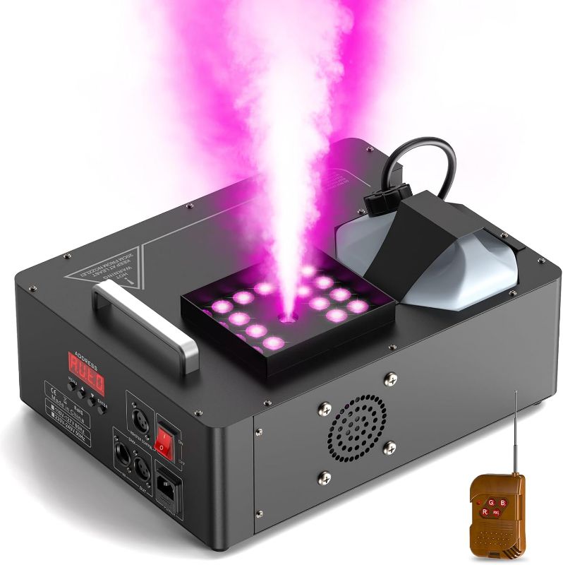 Photo 1 of 1500W Fog Machine with Lights 24 RGB LED Stage Smoke Machine Vertical Halloween Smoke Machine DMX/Wireless/Manual Control 2.5 Liters with 20000 CFM for Wedding Christmas Party Outdoor Indoor