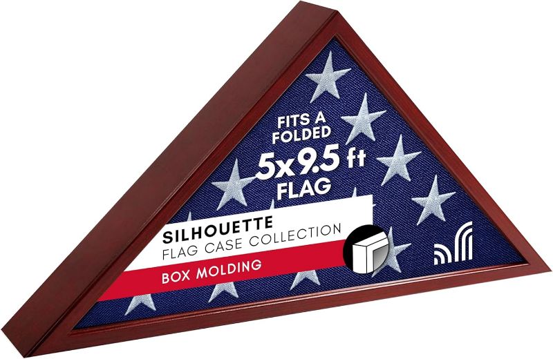 Photo 1 of Americanflat Large Flag Display Case - Fits Folded 5x9.5' Burial Flags - Silhouette Collection - Display Box for Wall or Tabletop - Mahogany