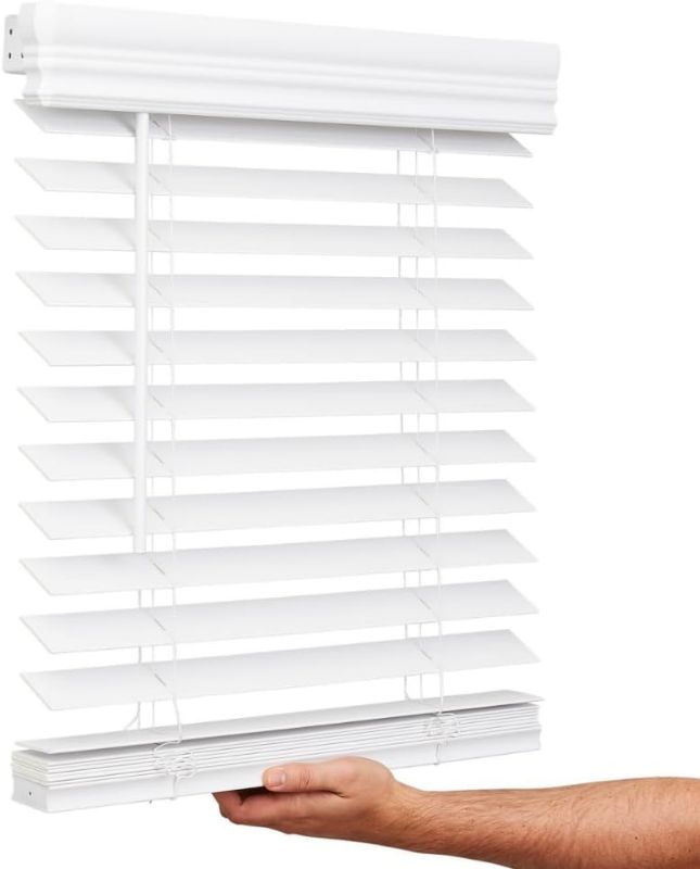 Photo 1 of Lotus & Windoware Cordless, 2 Inch Faux Wood Blind, 34" Wide x 36" Long, Window Blinds, Blinds & Shades, Blinds for Indoor Windows, Embossed, Bright White