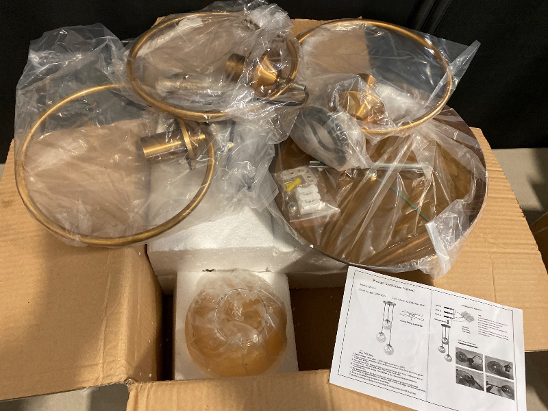 Photo 1 of Industrial Vintage 3-Lights Pendant Lighting Fixture Brass Metal Ring with Glass Globe Lamp Shade Retro Ceiling Hanging Lamp Dining Room Kitchen Island Chandelier (Amber)