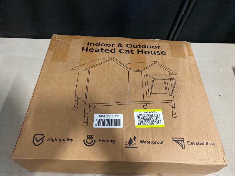 Photo 1 of Extra Large Heated Cat House for Outside, Elevated Waterproof Outdoor Cat House Weatherproof for Winter, Insulated Outdoor Cat Shelter with Escape Doors and Heating Pad for Multiple Cats, Green