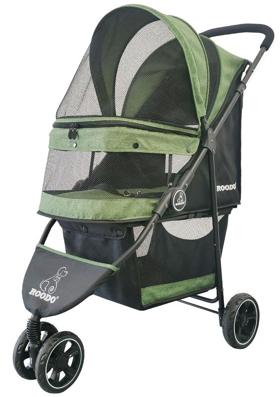Photo 1 of 3 Wheel Pet Stroller Best Lightweight Foldable Compact Portable Jogger All Terrain Travel Pet Gear Puppy Kitty Stroller for up to 30lbs Medium Small Dogs and Cats(Green)