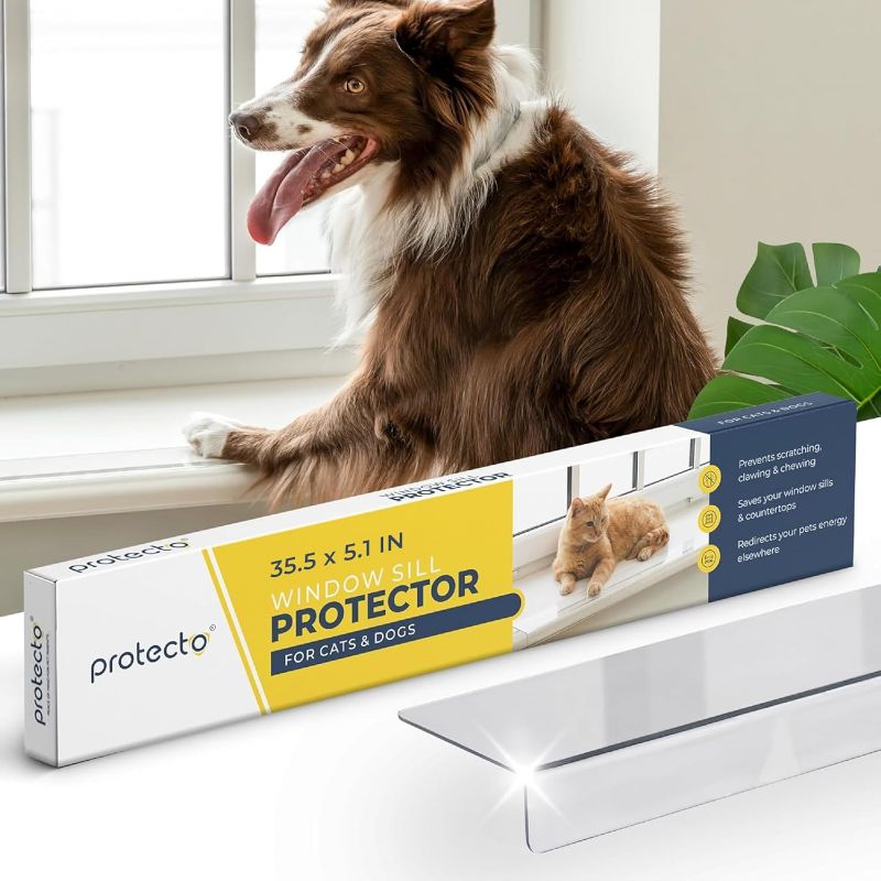 Photo 1 of PROTECTO Window Sill Protector from Dogs - 35.5 x 5.1 Clear Window Guards from Cats Scratching, Chewing & Clawing | Keep Your Sills Smooth & Paws Safe | Ultra Strong Window Sill Cover Protection