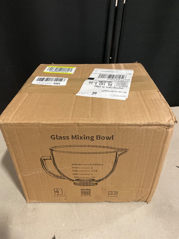 Photo 1 of Glass Mixing Bowl Compatible with Kitchenaid 4.5 and 5 Quart Tilt-Head Stand Mixers, 5 Quart Glass Mixer Bowl with Handle and Pour Spout