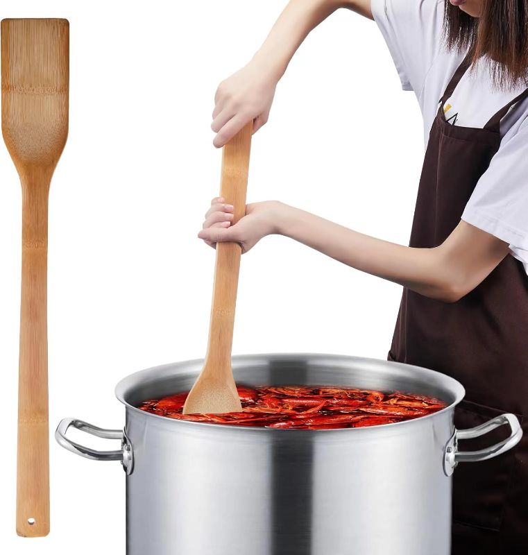 Photo 1 of 24 Inch Stirring Long Handle Bamboo Spoons Wooden Stir Sticks Extra Wide Kitchen Aid Bamboo Spatula Flat Paddle for Cajun Crawfish Seafood Cooking