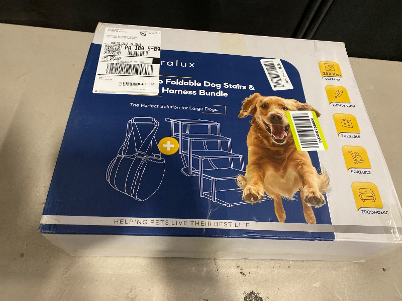 Photo 1 of Dog Stairs for Large Dogs to Get in Car - 5 Step Foldable Pet Ladder Holds 200lbs - Includes XL Lift Harness - Non-Slip, Joint-Friendly Steps for SUVs, Trucks, Vehicle Entry