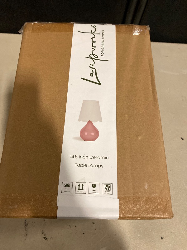 Photo 1 of 14''H Cordless LED Table Lamp with Dimmer, Ceramic Bedside Table Lamp, Rechargeable & 3-Level Brightness, Ceramic Base, Detachable Bulb, Linen Shade, Desk lamp for Cozy Teens Room Decor (Pink)