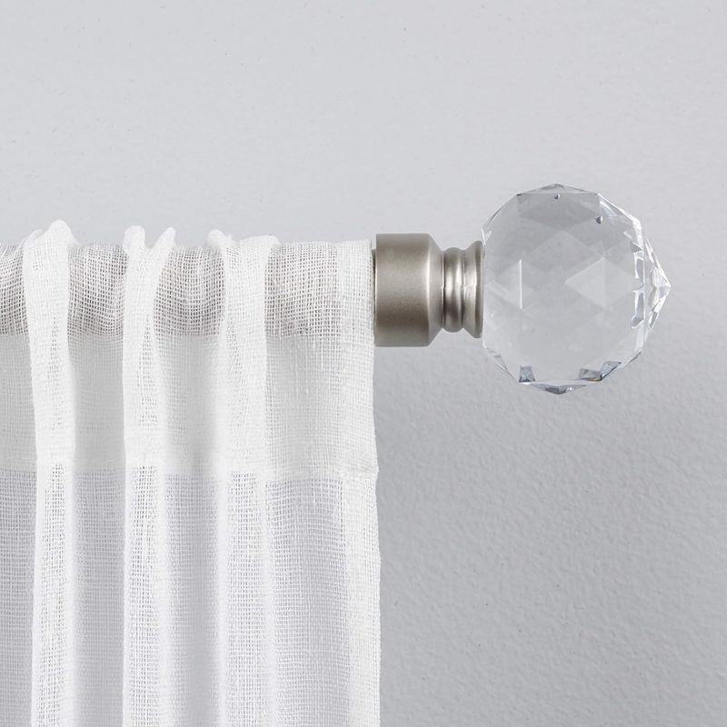 Photo 1 of Crystal Ball 1" Curtain Rod and Coordinating Finial Set, Matte Silver, Adjustable 66"-120"
