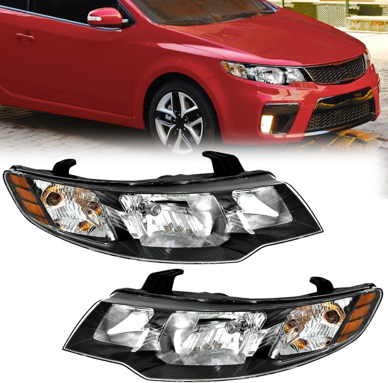 Photo 1 of Headlight Assembly Compatible with 2010 2011 2012 2013 Kia Forte Halogen Headlamp Transparent Lens Driver and Passenger Side