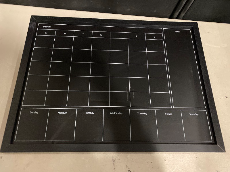 Photo 1 of Chalkboard Calendar for Wall, 17x13 inches Magnetic Monthly & Weekly Calendar, Blackboard for Wall with Black Wood Frame, Hanging Chalkboard for Decor/Memo