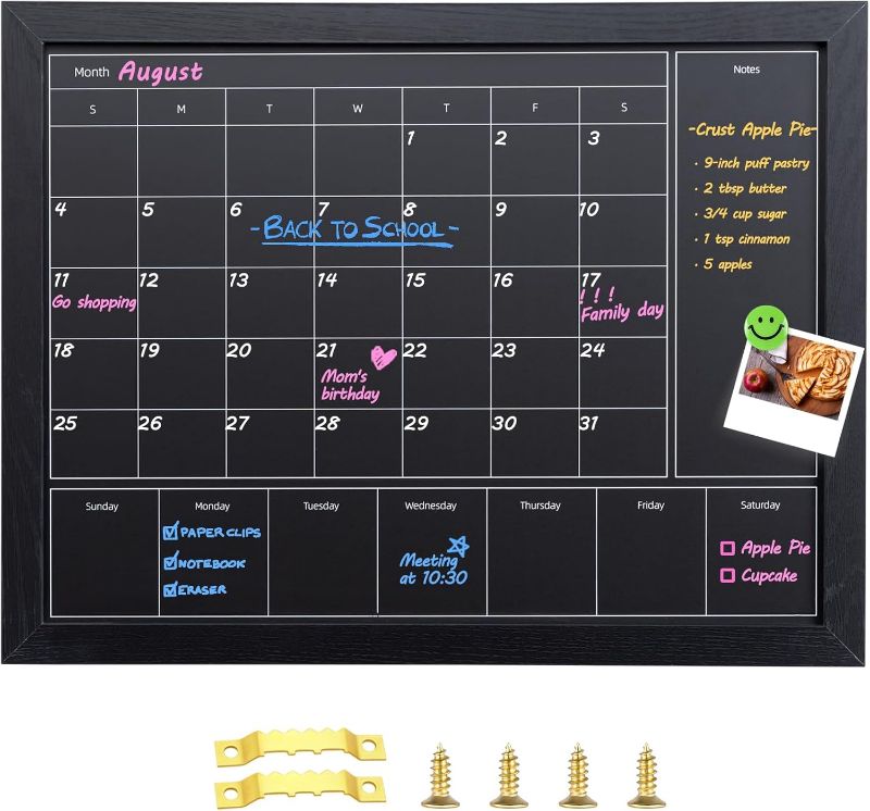 Photo 1 of Chalkboard Calendar for Wall, 17x13 inches Magnetic Monthly & Weekly Calendar, Blackboard for Wall with Black Wood Frame, Hanging Chalkboard for Decor/Memo