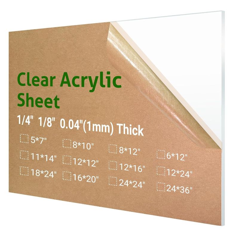 Photo 1 of 1 Pieces 24 x 36” Clear Acrylic Sheet Plexiglass - 1/4” (6mm) Thick, Use for Craft Projects, Signs, DIY Projects and More; Cut with Saw or Hand Tools, No Laser Cut