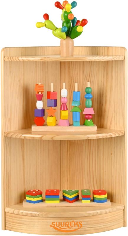 Photo 1 of Corner Cabinet, 2-Tier Montessori Shelf, Kids Toy Shelf & Wooden Bookshelf, Book Shelf for Kids Rooms, Nursery, Classroom, Kindergarten (23-5/8"*11-1/5"*11-4/5")