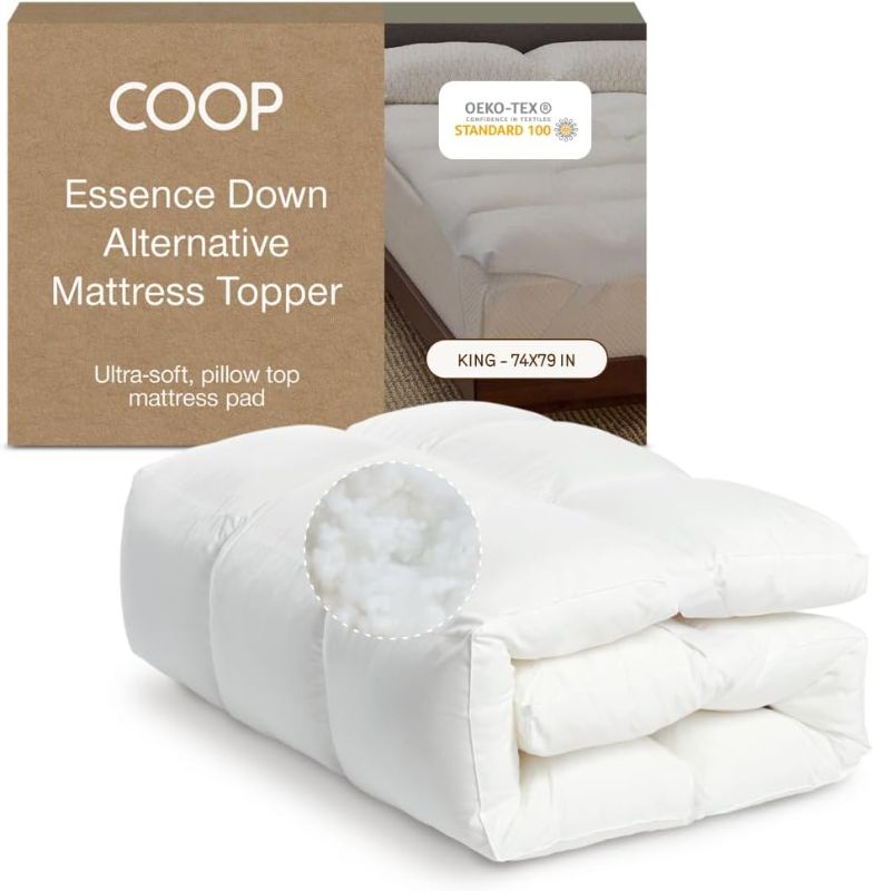 Photo 1 of Coop Home Goods Essence Down Alternative Mattress Topper King, Plush 2-Inch Gusset and Baffle Box Design for Even Support and Comfort, Premium Bed Topper for Pressure Relief, Oeko-TEX Certified