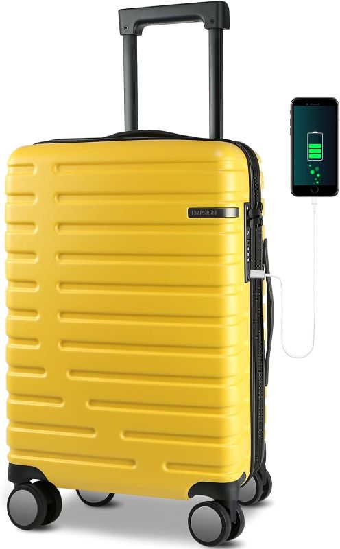 Photo 1 of Carry On Luggage with Spinner Wheels, Hard Shell Carry-On Expandable Suitcase 21x14x9 Airline Approved & Built-in TSA Lock, Durable Travel Rolling Suitcase, Carry-On 20-Inch, Yellow
