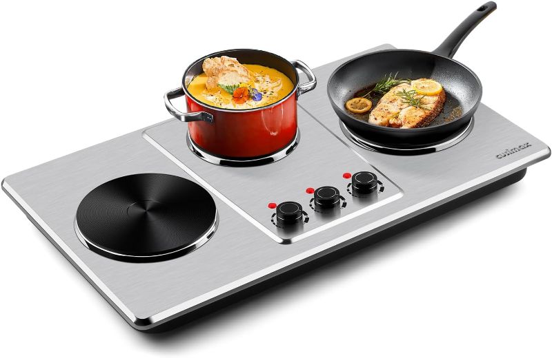 Photo 1 of Cusimax Hot Plate,Countertop Triple Burner with 7?Cast Iron Cooktop,Electric Hot Plate for Cooking,11 Level Temperature Setting