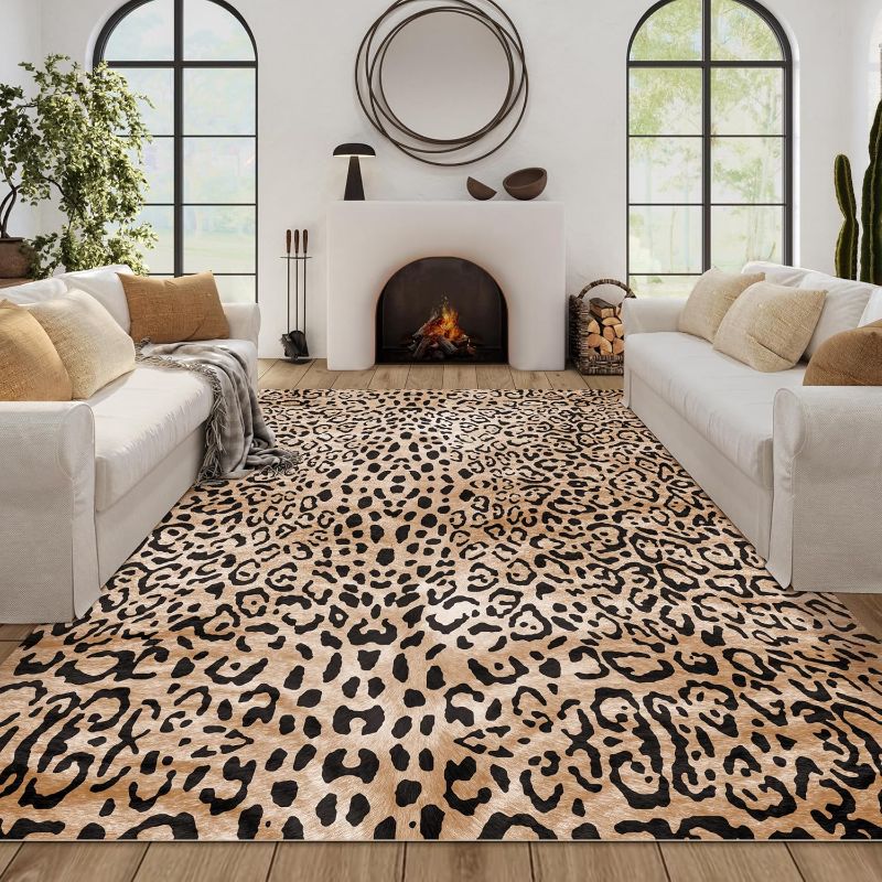 Photo 1 of Leopard Print Area Rug, Leopard Rug 8x10 Cheetah Area Rug for Bedroom Living Room Animal Print Area Rugs Leopard Carpet Leopard Print Rug Animal Print Rugs Black and Gold