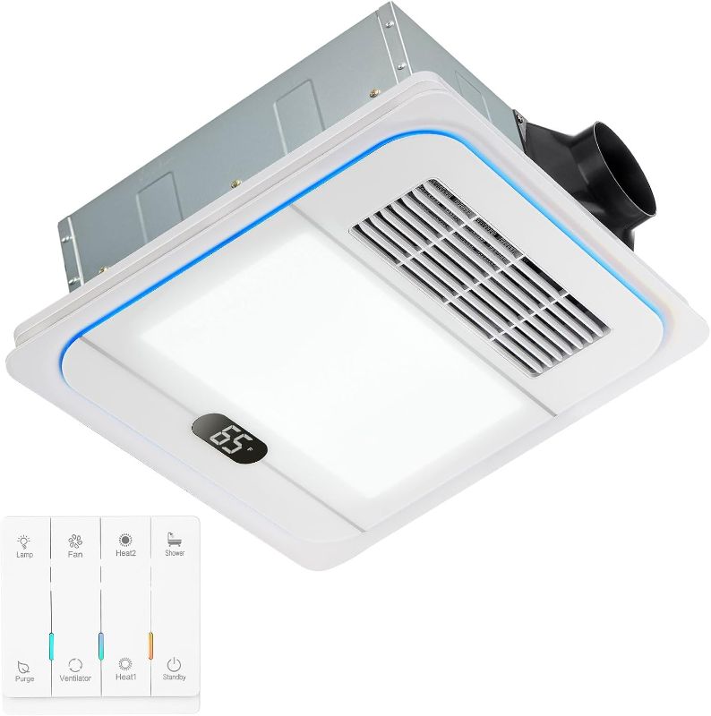 Photo 1 of 13.8 IN Bathroom Exhaust Fan with Light and Heater 1800W, 4 in 1 220 CFM Bathroom Exhaust Fan with Heater, 12W LED Light, Metal Housing 1.0 Sone with Heating, Ventilation, Remote Control