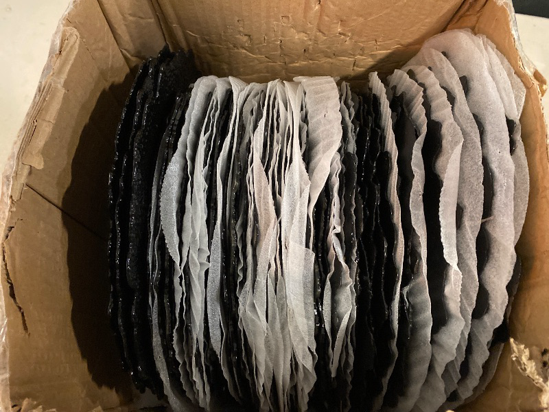 Photo 1 of 50 Pack Black Charger Plates Bulk, 13" Plastic Reef Chargers for Dinner Plates, Round Charger Plate with Floral Reef Design for Dinner Wedding Party Table Setting Decoration