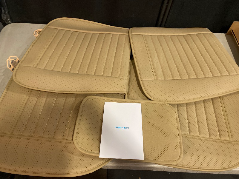 Photo 1 of 2pc Car Seat Covers, Luxury Car Protectors,Universal Anti-Slip Driver Seat Covers, Edge WrappingsFront Car Seat Covers with PU Leather(Beige)