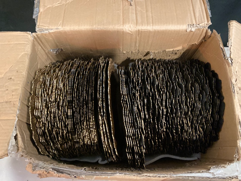 Photo 1 of 100 Pcs Gold Charger Plates Bulk, 13 Inch Reef Wedding Chargers for Dinner Plate, Round Plastic Reusable Ruffled Rim Decorative for Table Setting, Parties, Wedding, Events