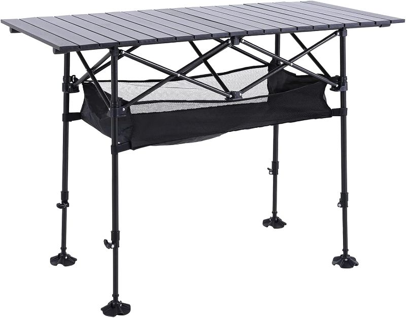 Photo 1 of ALPHA CAMP Portable Camping Table, Adjustable Aluminum Folding Table for Picnic, BBQ, Outdoor, Black, 21.65D x 33.07W x 26.77H in