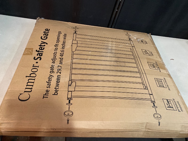 Photo 1 of Cumbor 29.7-40.6" Baby Gate for Stairs, Baby Essential Safety Gate, Mom's Choice Awards Winner-Dog Gate for Doorways, Pressure Mounted Auto-Close Pet Gates for Dogs Indoor, Durable Child Gate, Black