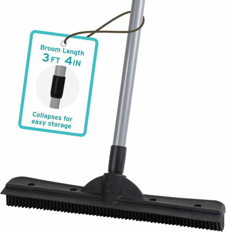 Photo 1 of FURemover Compact Pet Hair Rubber Broom with Squeegee, with Handle That Telescopes up to 40" for Carpet, Tile and Hardwood