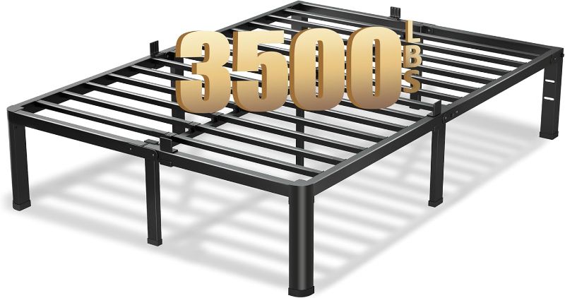 Photo 1 of 16 Inch Queen Bed Frame, 3500Lbs Heavy Duty Metal Platform with Round Corner Legs Mattress Slide Stopper, Steel Slat Support No Box Spring Needed, Noise Free, Non-Slip, Easy Assembly